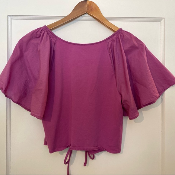 Anthropologie Pink Ruched Crop Top with V-Neck - Picture 3 of 3